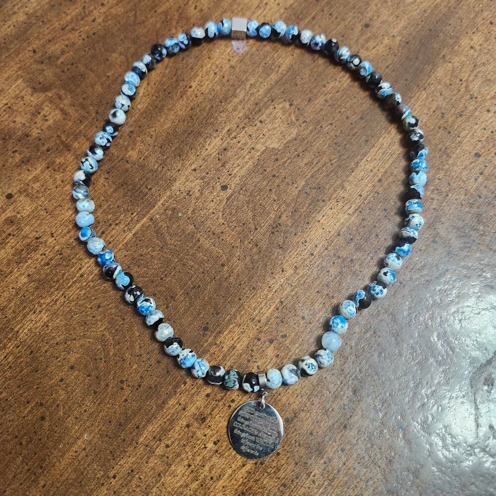 Serenity Prayer Dyed Howlite Faceted Blue Black White Beaded AA Recovery Charm